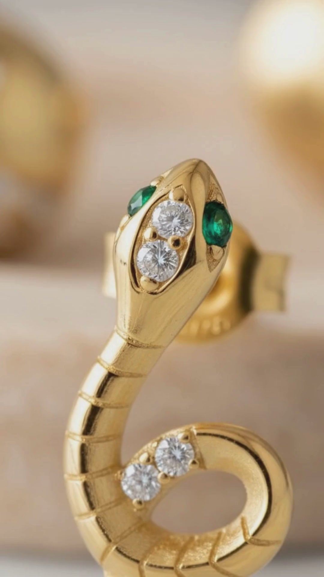 Gold Serpent Stud Earrings for Women | Sterling Silver Snake Earrings with CZ Eyes | Minimalist Edgy Jewelry