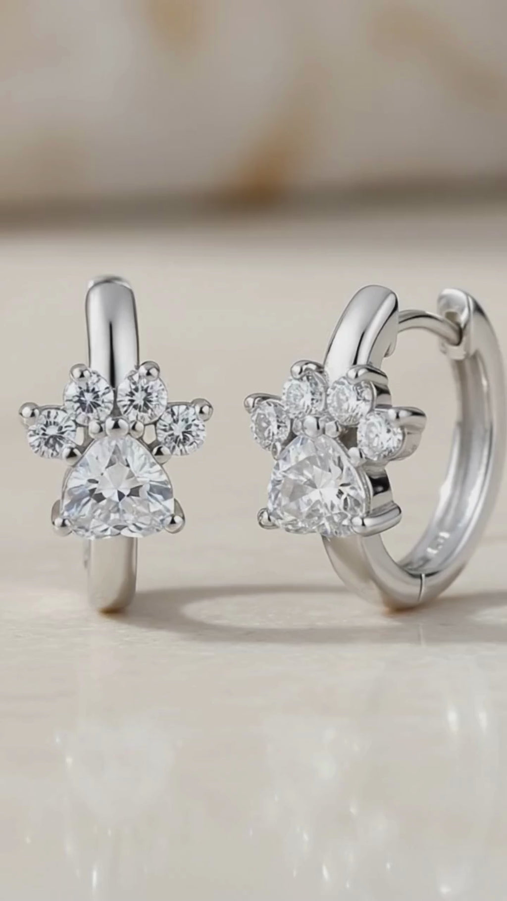 Paw Print Earrings - Dainty Pet Huggie Hoops, Sterling Silver Dog Cat Jewelry