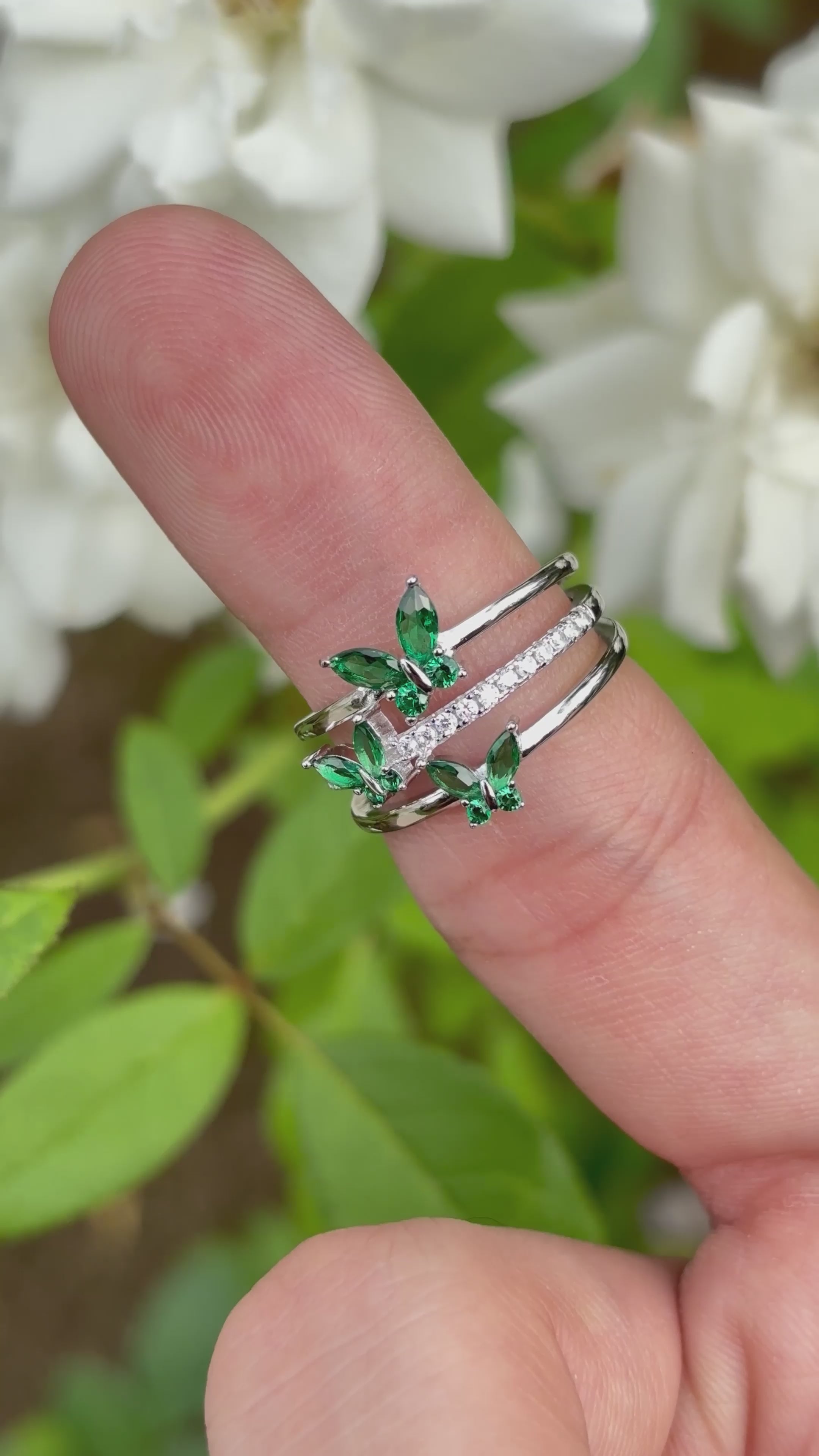 14K Gold Butterfly Crystal Ring: Adjustable Birthstone Jewelry