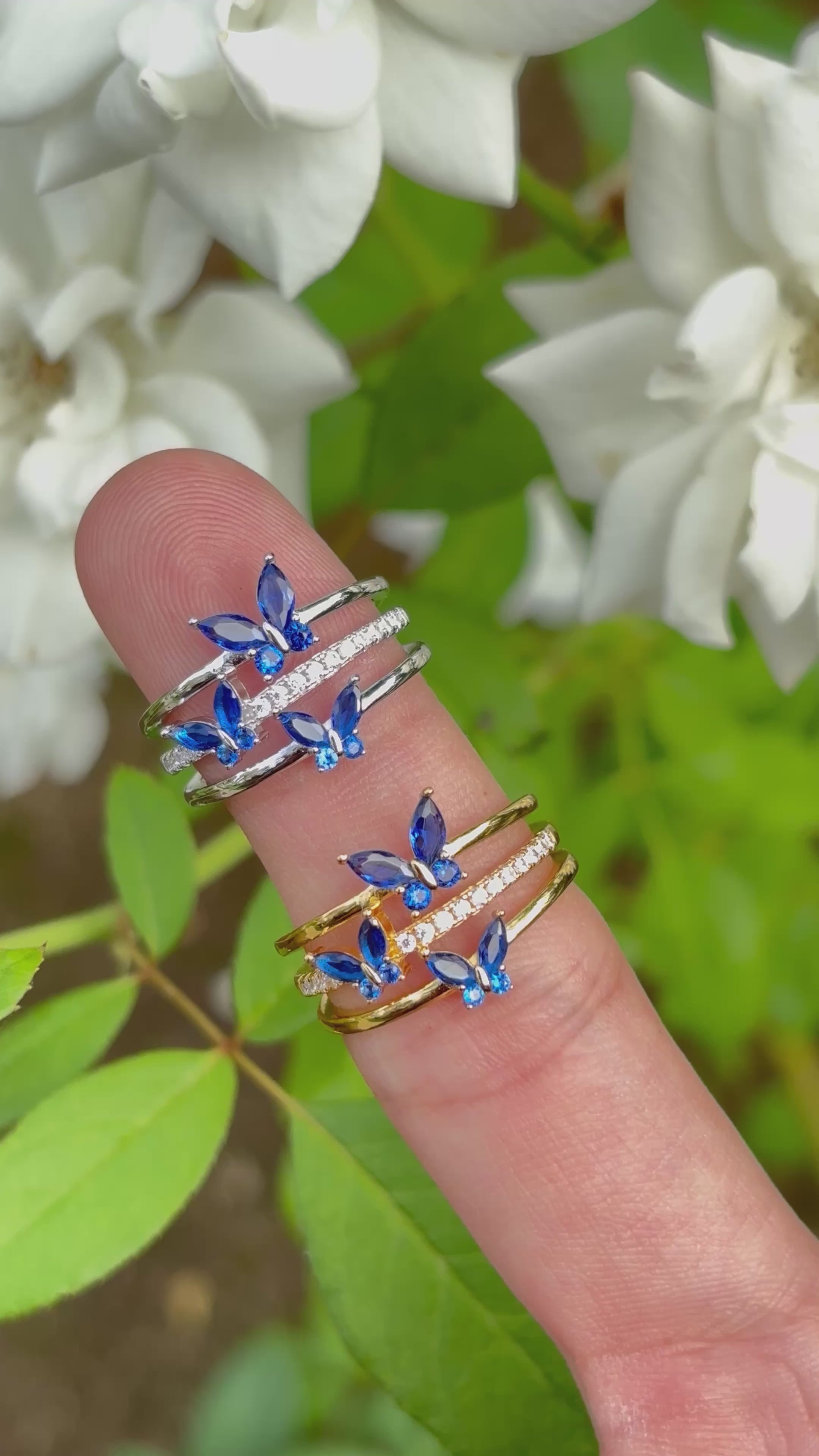 14K Gold Butterfly Crystal Ring: Adjustable Birthstone Jewelry