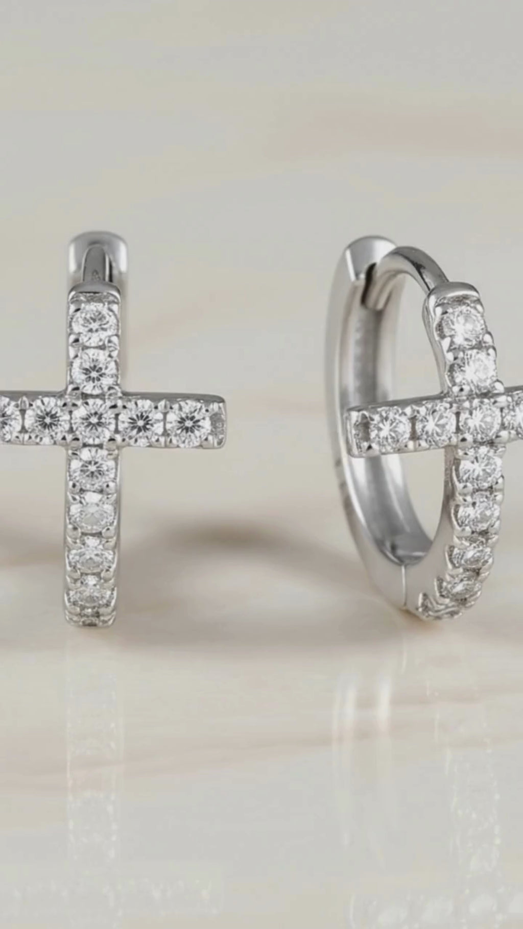 Diamond Cross Huggie Hoop Earrings • Gold or Silver • Small Hypoallergenic Hoops • Tiny CZ Earrings for Women