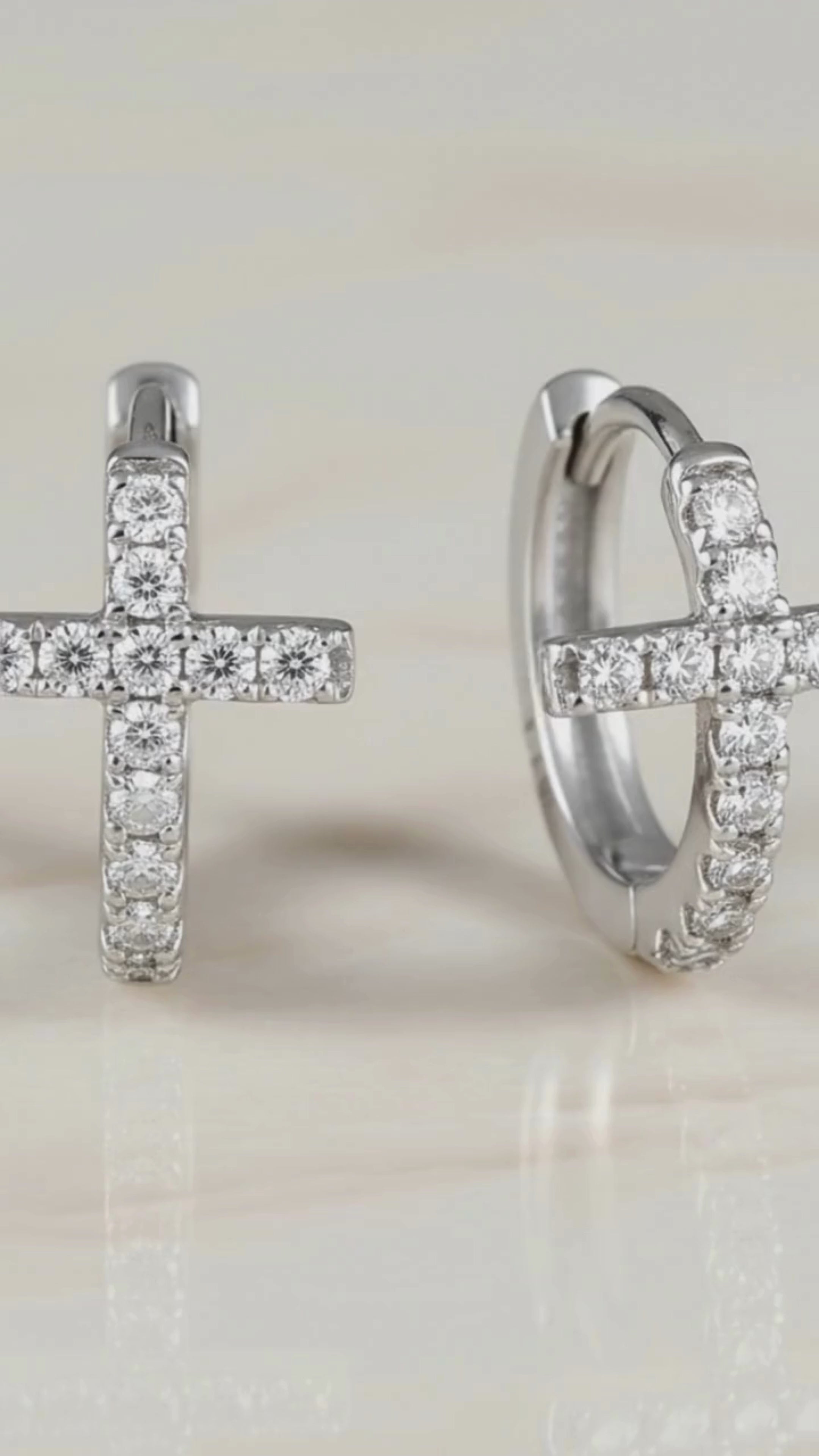 Diamond Cross Huggie Hoop Earrings • Gold or Silver • Small Hypoallergenic Hoops • Tiny CZ Earrings for Women
