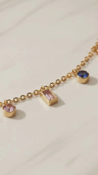 Multicolor Gemstone Necklace Gold | Rainbow CZ Choker | Colorful Baguette & Round Charm Necklace | Stainless Steel Layering Chain