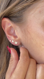 Dainty 14K Gold Pave Clover Stud Earrings: CZ Sterling Silver