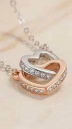 Double Interlocking Hearts 925 Sterling Silver Necklace by Stella Amoré