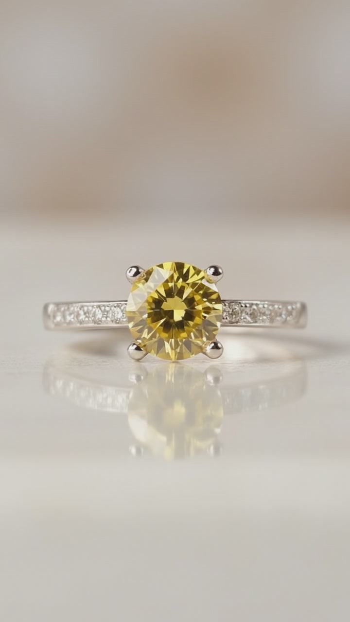 Citrine Solitaire Ring – Yellow Gemstone Promise Ring in Sterling Silver, November Birthstone, Cocktail Ring, Minimalist Handmade Jewelry