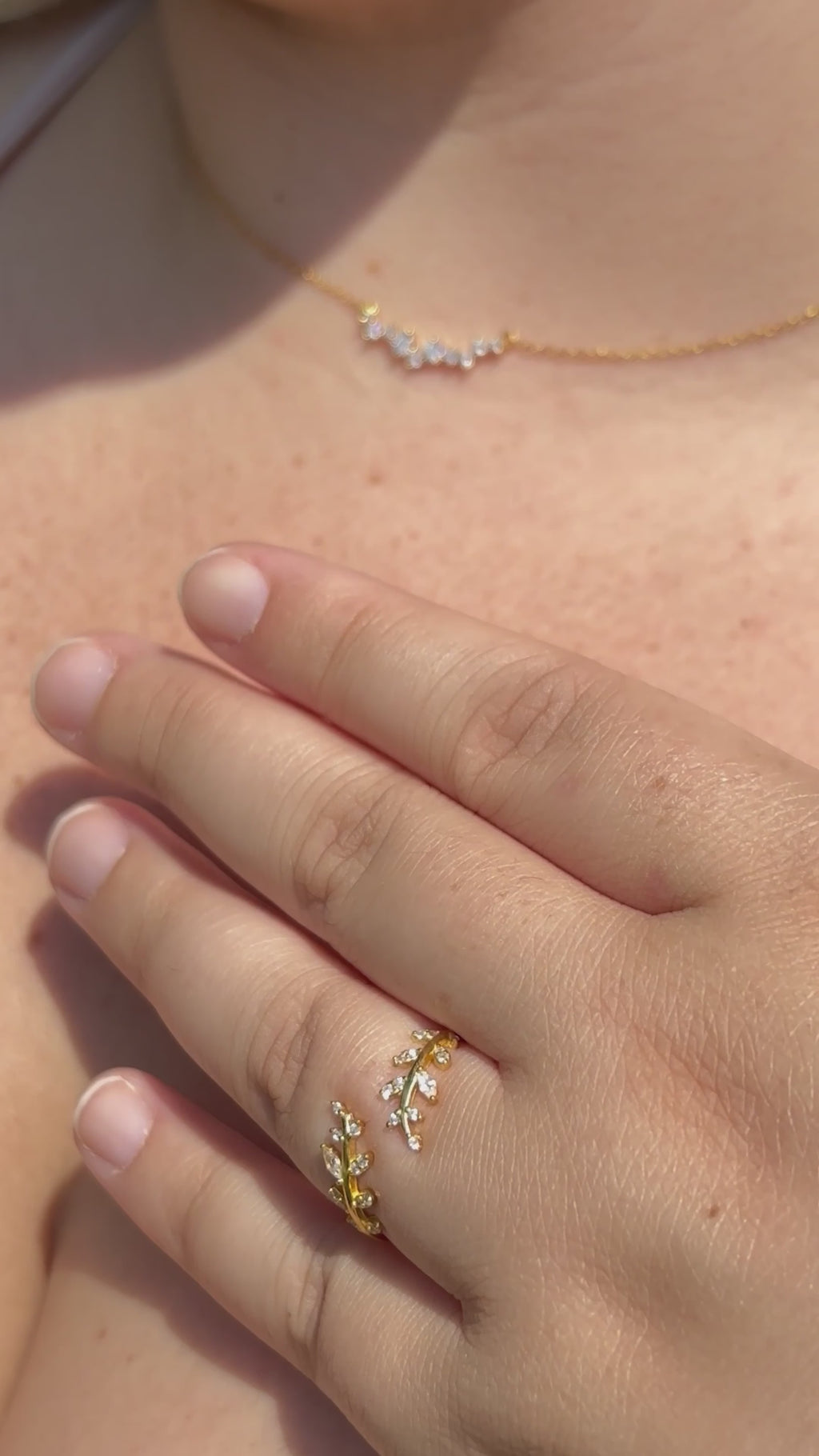 Fall Leaf Ring by Stella Amoré: 925 Sterling Silver Adjustable Vine Band with CZ Sparkle